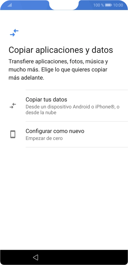 Puedes transferir el contenido de otro teléfono cuando activas tu teléfono por primera vez y cuando lo has restablecido. Cuando aparezca en la pantalla del teléfono esta imagen, ya está listo para la transmisión del contenido del otro teléfono.