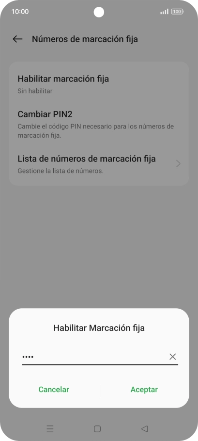 Introduce el código PIN2 y pulsa el icono de aceptar.