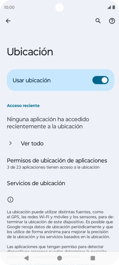 Pulsa Permisos de ubicación de aplicaciones.