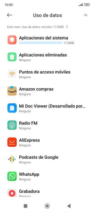 El consumo total de datos del período seleccionado aparece ahora en la pantalla.