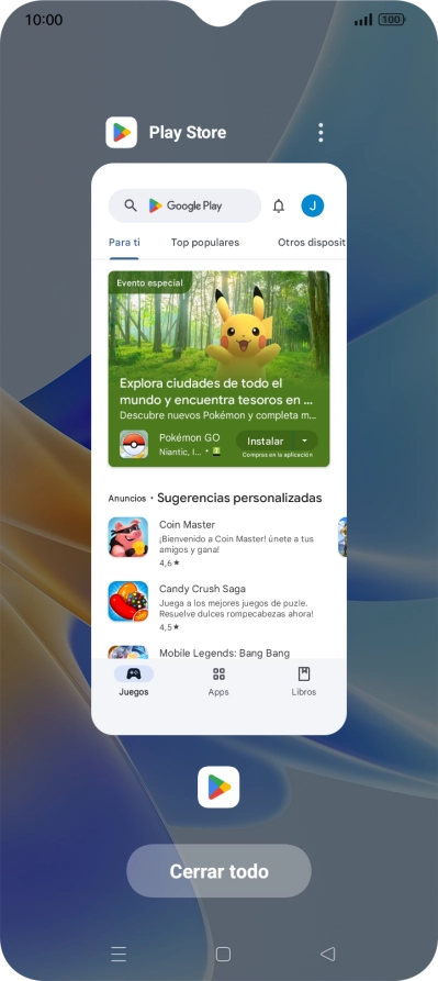 Para cerrar una sola aplicación en ejecución, desliza el dedo hacia arriba sobre la aplicación deseada.