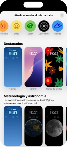 Pulsa una categoría y sigue las indicaciones de la pantalla para seleccionar la imagen de fondo deseada.