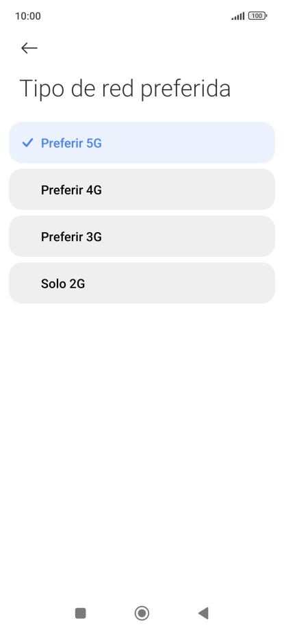 Pulsa el tipo de red deseado.