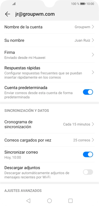 Pulsa Nombre de la cuenta e introduce el nombre de la cuenta de correo electrónico.