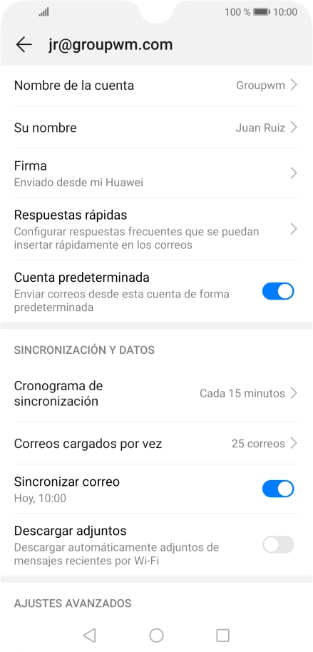 Pulsa Nombre de la cuenta e introduce el nombre de la cuenta de correo electrónico.