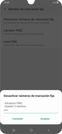 Introduce el código PIN2 y pulsa Aceptar.