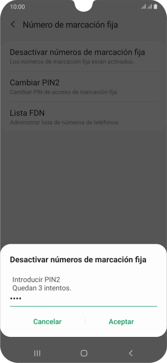 Introduce el código PIN2 y pulsa Aceptar.