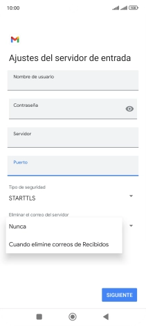 Pulsa Nunca para conservar los correos electrónicos en el servidor cuando los borras del teléfono.