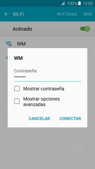 Introduce la contraseña de la red wifi y pulsa CONECTAR.