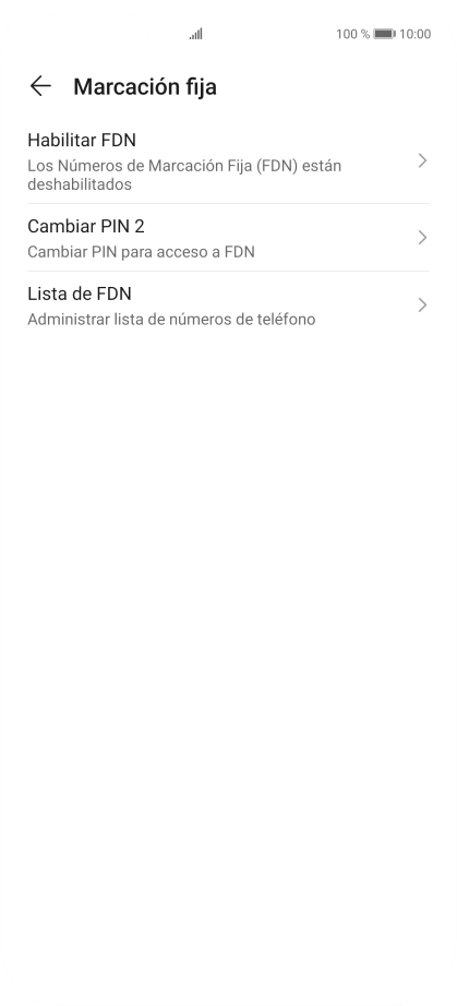 Pulsa Habilitar FDN para activar la marcación fija.