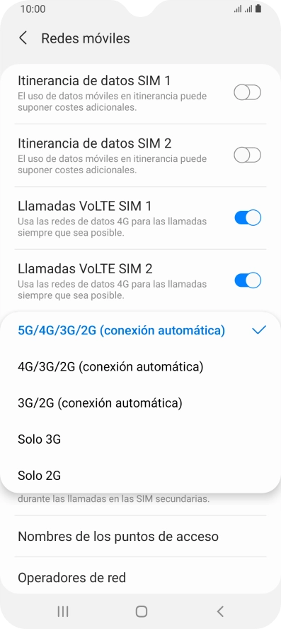 Pulsa el tipo de red deseado.