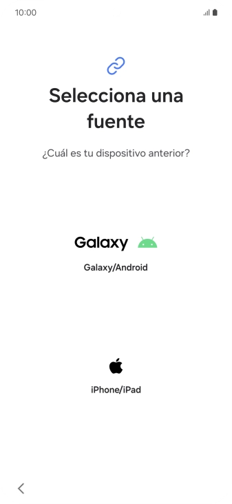 Pulsa el ajuste deseado y sigue las instrucciones de la pantalla para transferir el contenido del otro teléfono.