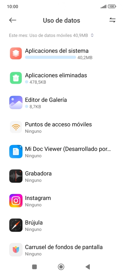 El consumo total de datos del período seleccionado aparece ahora en la pantalla.