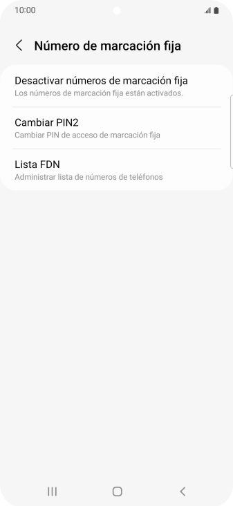 Pulsa Desactivar números de marcación fija.