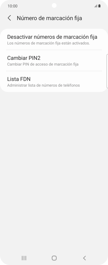 Pulsa Desactivar números de marcación fija.