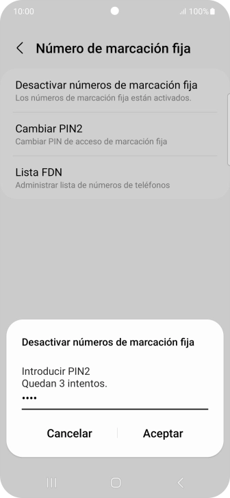Introduce el código PIN2 y pulsa Aceptar.