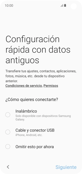 Puedes transferir el contenido de otro teléfono cuando activas tu teléfono por primera vez y cuando lo has restablecido. Cuando aparezca en la pantalla del teléfono esta imagen, ya está listo para la transmisión del contenido del otro teléfono.