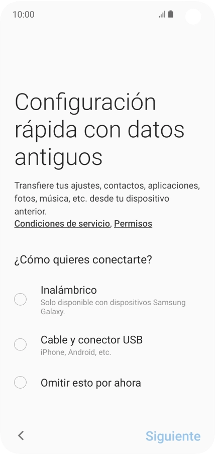 Puedes transferir el contenido de otro teléfono cuando activas tu teléfono por primera vez y cuando lo has restablecido. Cuando aparezca en la pantalla del teléfono esta imagen, ya está listo para la transmisión del contenido del otro teléfono.