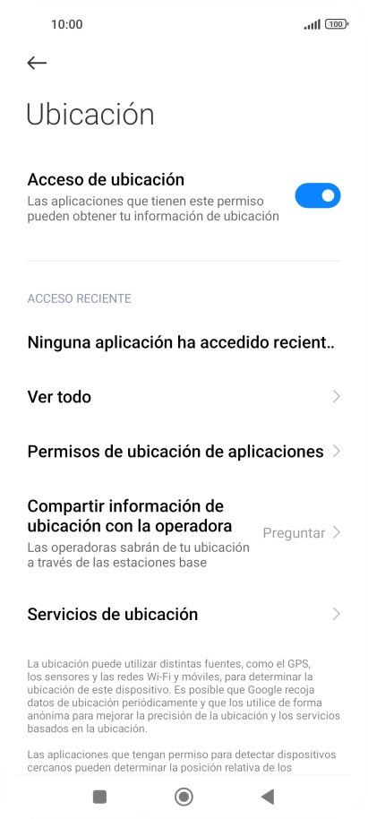 Pulsa Permisos de ubicación de aplicaciones.