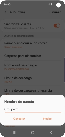 Introduce el nombre deseado de la cuenta de correo electrónico y pulsa Hecho.