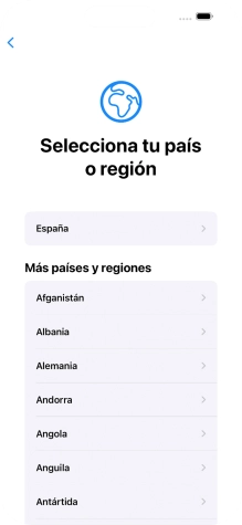 Pulsa el país o el área deseados.