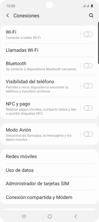 Pulsa Conexión compartida y Módem.