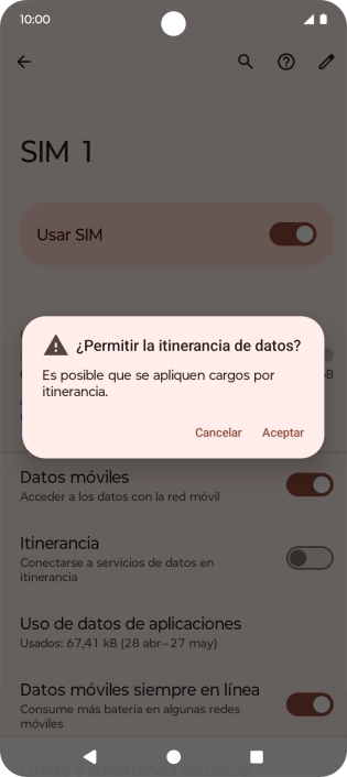 Si el roaming de datos está activado, pulsa Aceptar.
