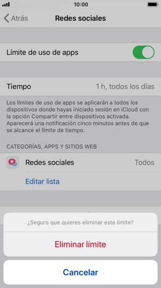 Pulsa Eliminar límite.