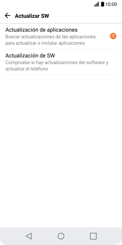 Pulsa Actualización de SW. Si hay una versión de software nueva disponible, aparecerá ahora en la pantalla. Sigue las indicaciones de la pantalla para actualizar el software del teléfono.