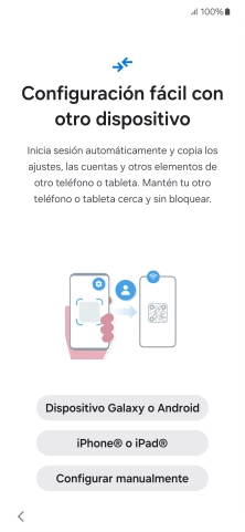 Pulsa la opción deseada para transferir contenido desde otro dispositivo y pulsa Configurar manualmente.