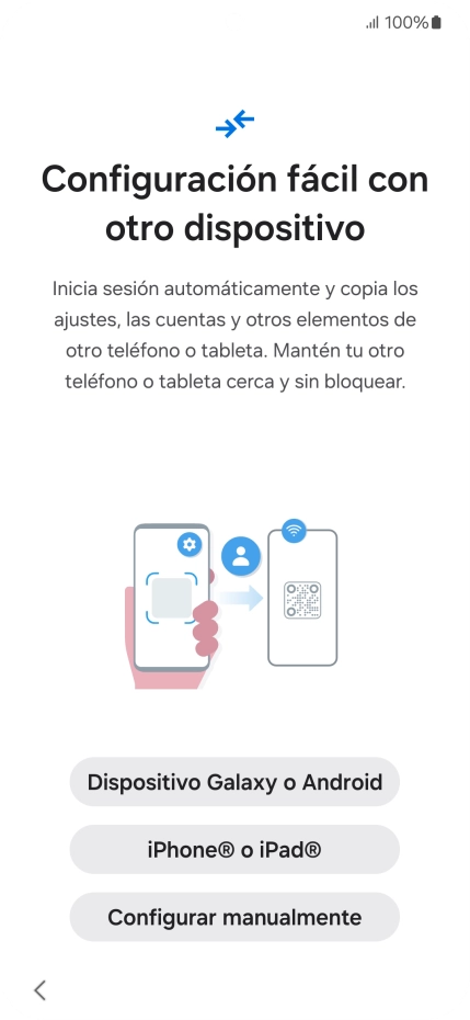 Pulsa la opción deseada para transferir contenido desde otro dispositivo y pulsa Configurar manualmente.