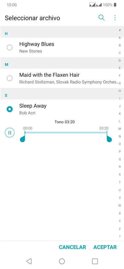 Al encontrar un timbre de llamada de tu gusto, pulsa ACEPTAR.