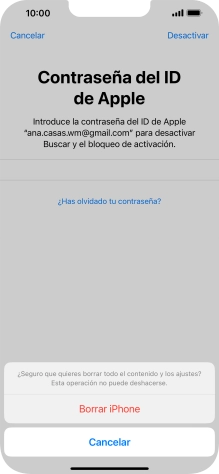 Introduce la contraseña de tu ID de Apple y pulsa Borrar iPhone. Espera unos instantes mientras el teléfono restablece la configuración predeterminada. Sigue las indicaciones de la pantalla para configurar el teléfono y dejarlo listo para su uso.