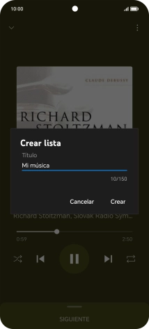 Introduce el nombre deseado de la lista de reproducción y pulsa Crear.