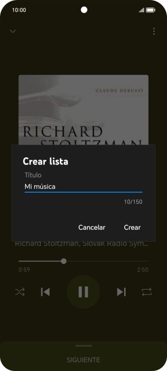 Introduce el nombre deseado de la lista de reproducción y pulsa Crear.