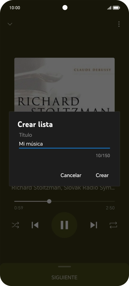 Introduce el nombre deseado de la lista de reproducción y pulsa Crear.