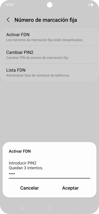Introduce el código PIN2 y pulsa Aceptar.