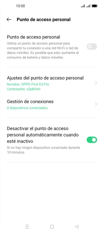 Pulsa Ajustes del punto de acceso personal.
