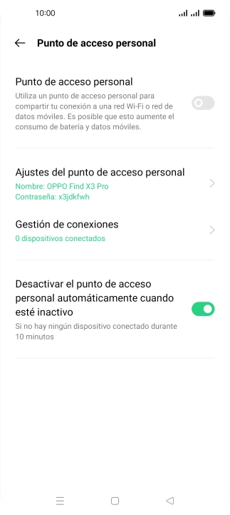 Pulsa Ajustes del punto de acceso personal.