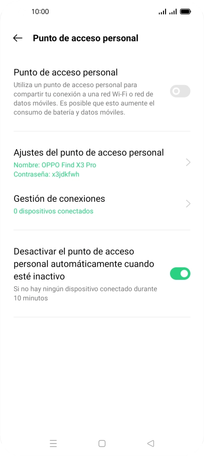 Pulsa Ajustes del punto de acceso personal.