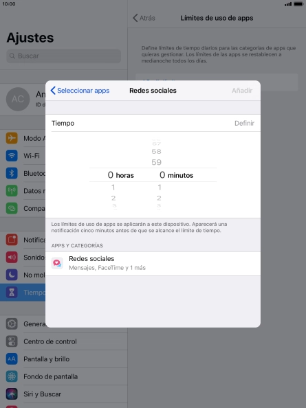 Configura el límite de tiempo deseado para el uso de la categoría seleccionada.