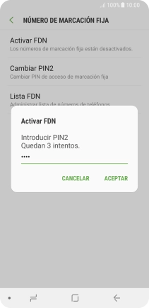 Introduce el código PIN2 y pulsa ACEPTAR.
