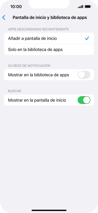 Para añadir nuevas apps descargadas a la pantalla de inicio y a la biblioteca de apps, pulsa Añadir a pantalla de inicio.