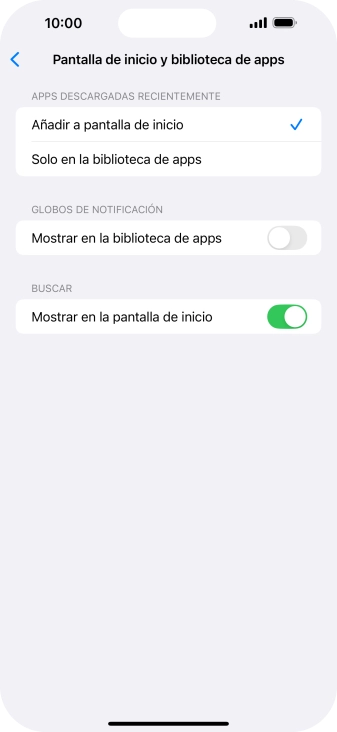 Para añadir nuevas apps descargadas a la pantalla de inicio y a la biblioteca de apps, pulsa Añadir a pantalla de inicio.