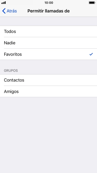 Pulsa el ajuste deseado para seleccionar qué contactos te pueden llamar cuando la función de 