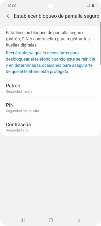 Pulsa el código de seguridad deseado y sigue las indicaciones de la pantalla para crear un código de seguridad del teléfono adicional.