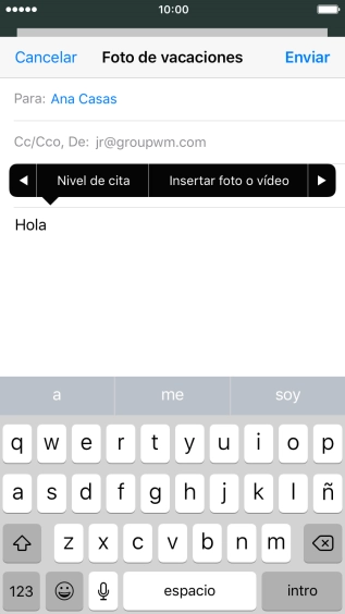 Pulsa Insertar foto o vídeo y sigue las indicaciones de la pantalla para adjuntar una fotografía o un videoclip.