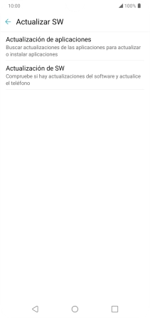 Pulsa Actualización de SW. Si hay una versión de software nueva disponible, aparecerá ahora en la pantalla. Sigue las indicaciones de la pantalla para actualizar el software del teléfono.