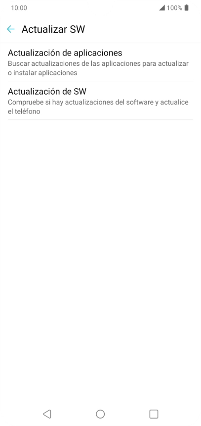 Pulsa Actualización de SW. Si hay una versión de software nueva disponible, aparecerá ahora en la pantalla. Sigue las indicaciones de la pantalla para actualizar el software del teléfono.