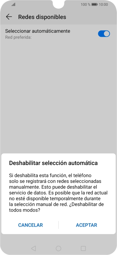 Pulsa ACEPTAR y espera mientras el teléfono está buscando redes.